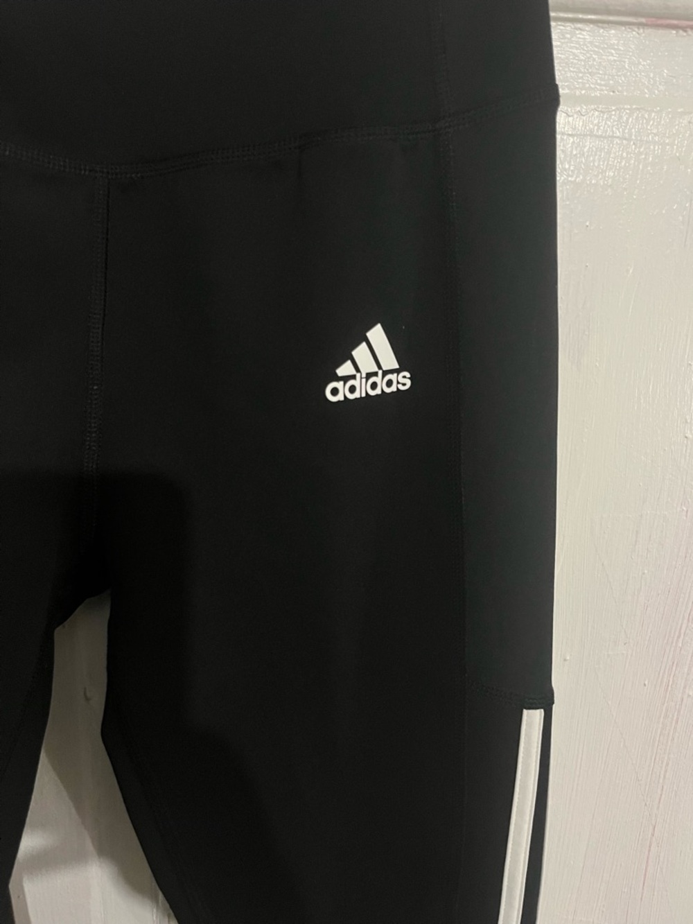 adidas Black Leggings with White Side Stripes and Logo - Picture 2 of 7